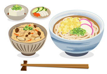 食事_和食_麺類_うどん定食_かやくご飯