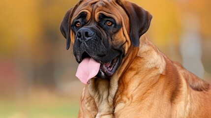 Fototapeta premium A tight shot of a dog with its tongue extended from one side of its mouth