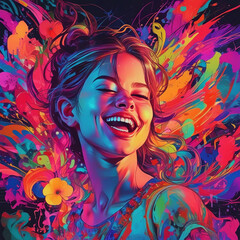 Obraz premium A smiling attractive girl abstract art colorful painting