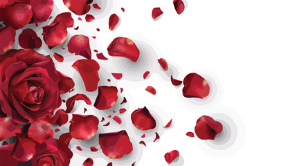 Fresh red rose petals on white background. Banner des