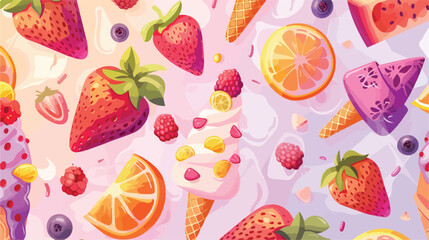 Fruit ice cream seamless pattern. Frozen juice. Cute