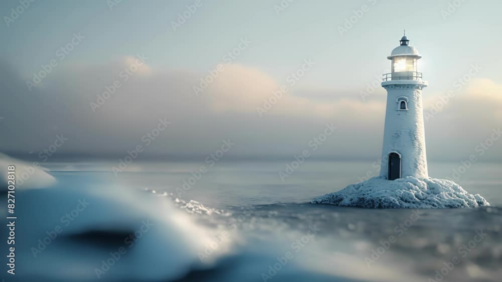 Poster the frozen lighthouse stands in solitude a symbol of isolation and endurance in the face of adversit