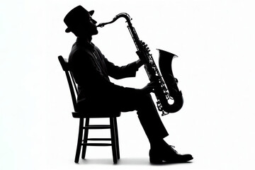 Naklejka premium person playing a saxophone silhouette Isolated on white background
