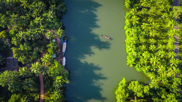 Aerial shot of backwaters in Varkala	