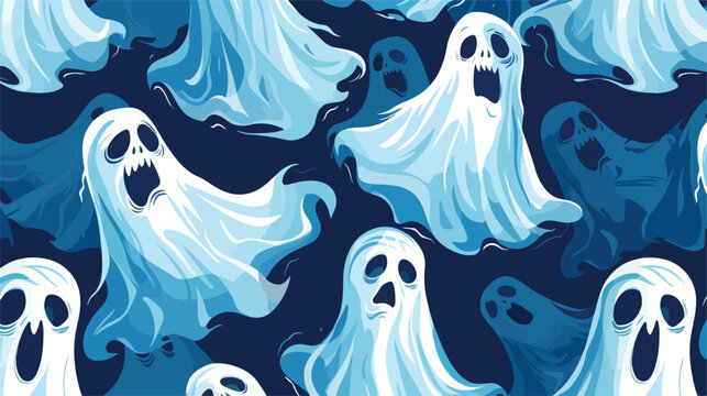 Hand drawn ghost character seamless pattern for fabri