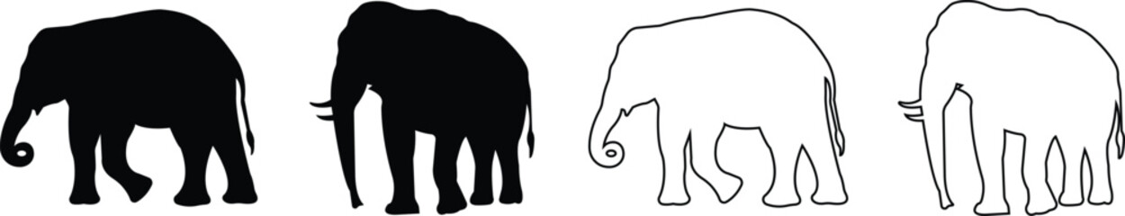elephant wild animal icon set vector, sign, symbol, logo, editable stroke, flat design style collection isolated on transparent background. elephant silhouette different side view use for web and app.