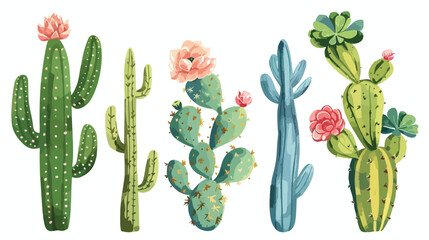 Hand drawn trendy Four with bright cactus Four . 