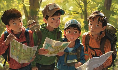 Four brave boys go on an exciting journey through the forest.