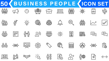 Business people, human resources, office management - thin line web icon set. Outline icons collection. Simple vector illustration
