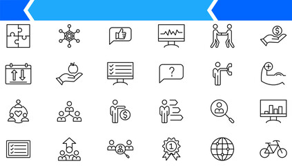 Business people, human resources, office management - thin line web icon set. Outline icons collection. Simple vector illustration