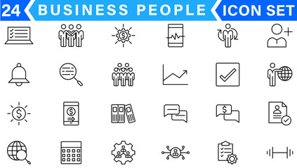 Business people, human resources, office management - thin line web icon set. Outline icons collection. Simple vector illustration