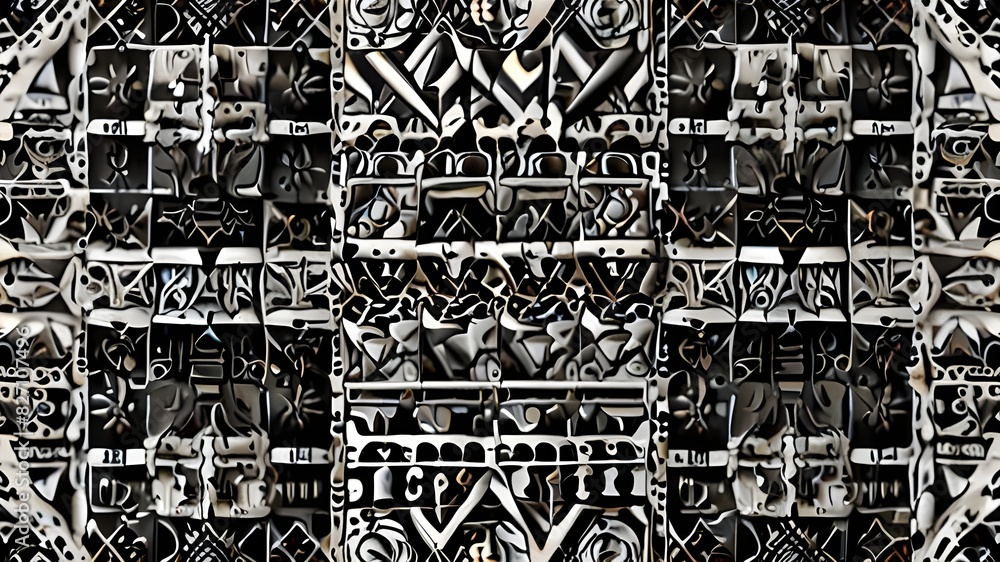 Aufkleber abstract seamless repeating pattern. black and white seamless geometric textile pattern. abstract mo