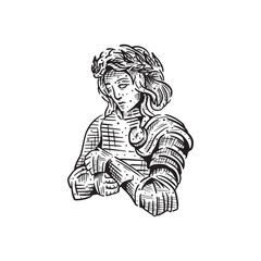 Vintage retro hand drawn beauty Athena goddess vector art illustration