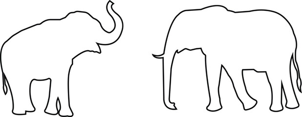 elephant wild animal icon set vector, sign, symbol, logo, editable stroke, line design style collection isolated on transparent background. elephant silhouette different side view use for web and app.