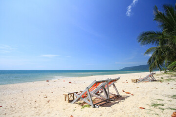 Double deck chair Placed on Khanom beach Nakhon Si Thammarat Province, Thailand 