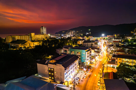 Aerial view of a dinner in the sky in Karon, Phuket, Thailand