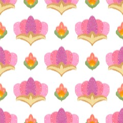 watercolor Ikat floral.Beautiful lotus on paper texture.Flower ethnic oriental seamless pattern traditional.Indian style design for texture, fabric, clothing, wrapping, print decoration.Hand paint.