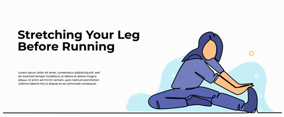 Vector illustration of stretching leg before running. Modern flat in continuous line style.
