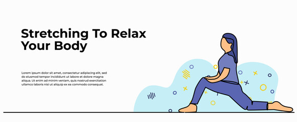 Vector illustration of stretching the body. Modern flat in continuous line style.