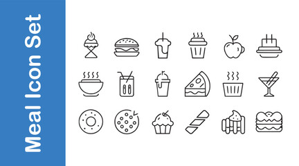 Meal Icon Set with editable vector. 