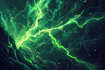 Green lightning strikes on a black background
