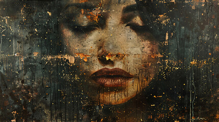 Oil painting with a grunge texture and contemporary art style