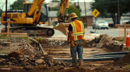 Fototapeta premium Worker overseeing construction site