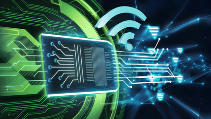 future technology, augmented reality and cyberspace concept. Education new technology. EdTech. Little girl uses a futuristic processor for augmented reality. Science technology concept. 