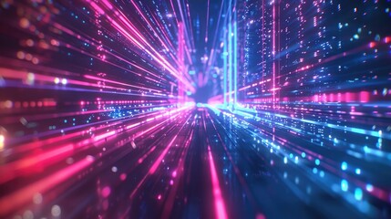 Dynamic high-speed data network with slick, glossy, and glowing lines of light