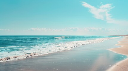 Fototapeta premium Soft wave of the sea on the sandy beach landscape background