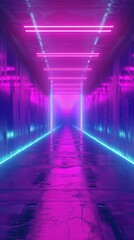 Fototapeta premium abstract background of futuristic corridor with purple and blue neon lights