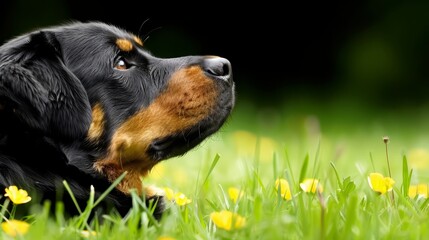 blurred green grass and yellow blooms
