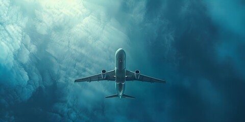 The Symbolism of Freedom: A Large Airplane Soaring Through a Serene Blue Sky. Concept Aviation, Freedom, Travel, Serenity, Symbolism,