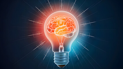 Innovation technology with holographic glowing low polygonal light bulb dark background.AI generated