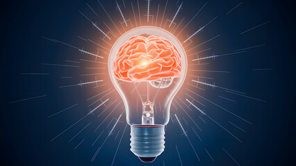 Innovation technology with holographic glowing low polygonal light bulb dark background.AI generated