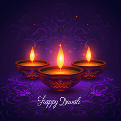 Radiant Diwali Greetings on a Royal Purple Backdrop