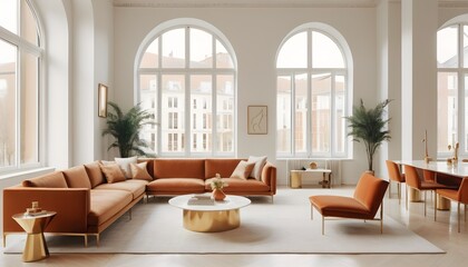 white and gold theme interior modern minimalism photo realism