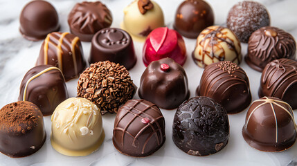 Assorted chocolate candy on a white background
