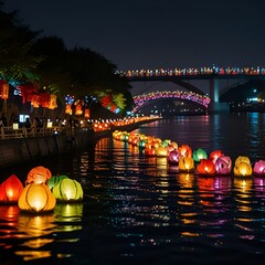 Lantern festival decorations over a river

