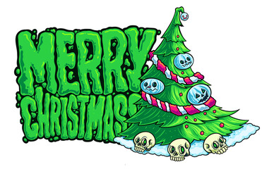 a christmas tree with greeting merry christmas text 