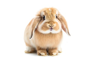 Fototapeta premium Graceful Mini Lop rabbit depicted in tranquil stillness against a clean white background.