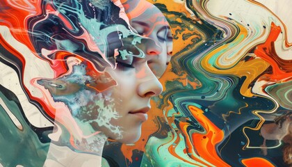 Obraz premium Psychedelic Reflections: A Surreal Portrait of Inner Turmoil
