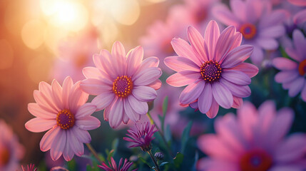 Blooming purple daisies close up