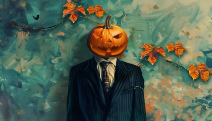 Frighteningly Retro: Man Pumpkin Collage Painting