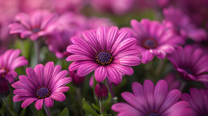 Blooming purple daisies close up