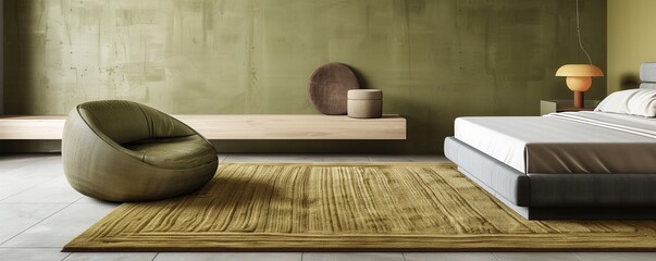 A modern bedroom with walls in a rich