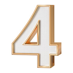 Fototapeta premium Number 4 . 3D render white number with golden outline