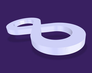 Velvet violet 3D Infinity Symbol on Dark violet Background. Endless Vector Logo Design. Concept of infinity for your web site design, logo, app, UI. EPS10.