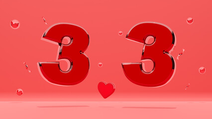 3.3 Shopping Day. Banner Template design special offer discount, Shopping day banner template, Sale Web Header template of text shiny red 3.3 on red background. 3d rendering