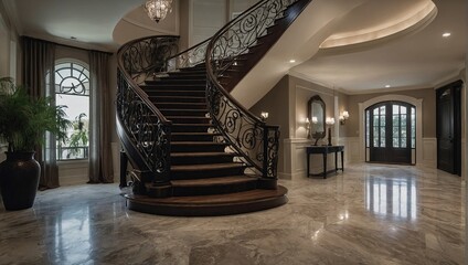 Foyer with curved staircase